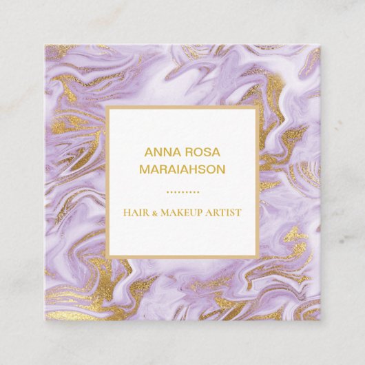 *~* Gold Foil Veins Lavendel Marmor Moderner Stil Quadratische Visitenkarte (Vorderseite)