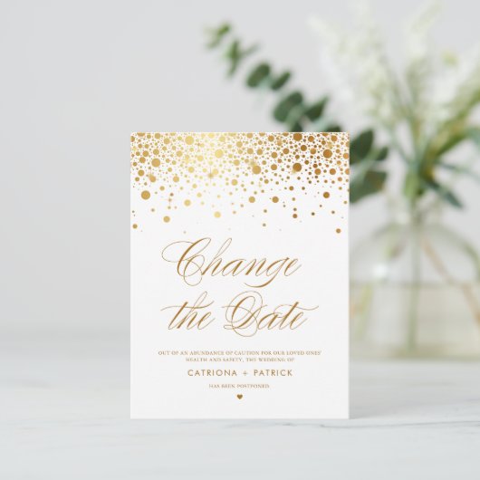 Gold Foil verändern das Datum der Hochzeitverlänge Ankündigungspostkarte (Stehend Vorderseite)