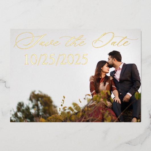 Gold Foil Verlobung Save the Date Folieneinladung (Vorderseite)