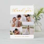 Gold Foil Vier Foto Hochzeit Dankeschön Karte (Stehend vorne)