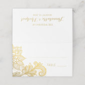 Gold Foil Vintag Lace Wedding Platzkarte (Außenseite Aufgefaltet)