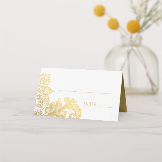 Gold Foil Vintag Lace Wedding Platzkarte (Vorderseite)