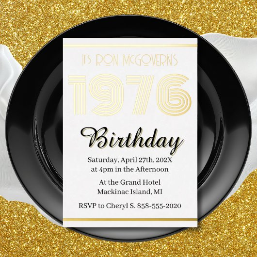 Gold Foil Vintage 1976 Rectangular 50th Birthday Folieneinladung