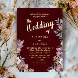 Gold Foil Watercolor Floral Wedding Invitation Folieneinladung