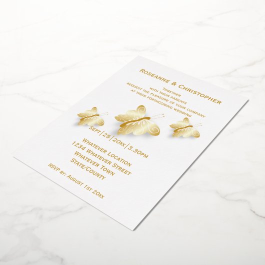 Gold Foil Wedding Einladung Butterflies Design (Gedreht)