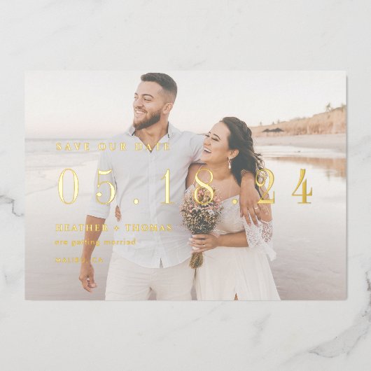 Gold Foil Wedding Einzigartige Moderne Rettete uns Folieneinladung (Vorderseite)