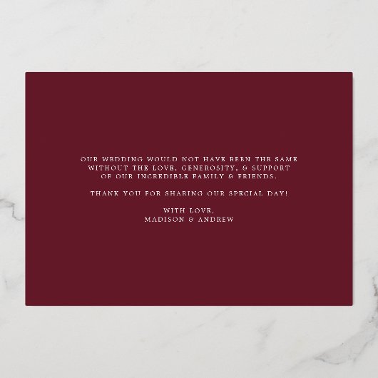 Gold Foil Wedding Foto Danke Karte (Rückseite)