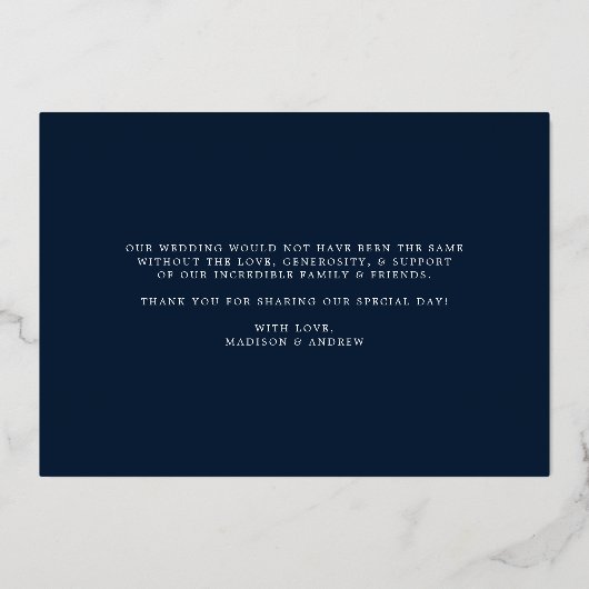 Gold Foil Wedding Foto Danke Karte (Rückseite)