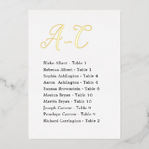 Gold Foil Wedding Guest Table Assignations Cards Folieneinladung