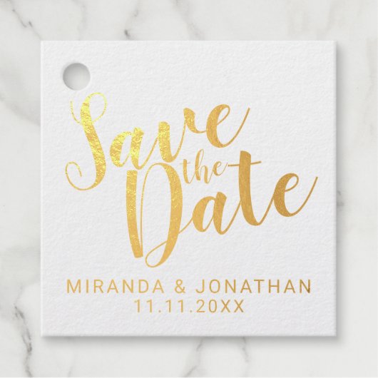 Gold Foil Wedding Save the Date Geschenkanhänger (Vorderseite)
