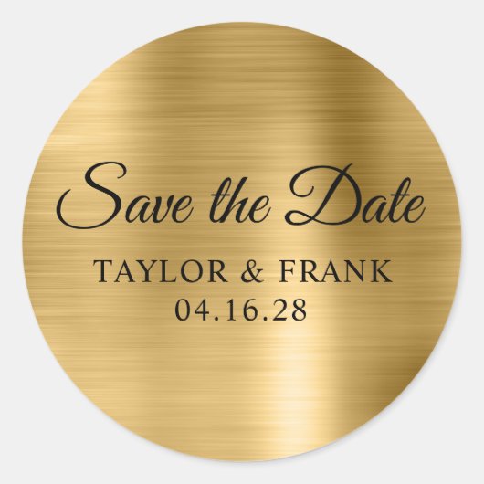 Gold Foil Wedding Save the Date Runder Aufkleber (Vorderseite)