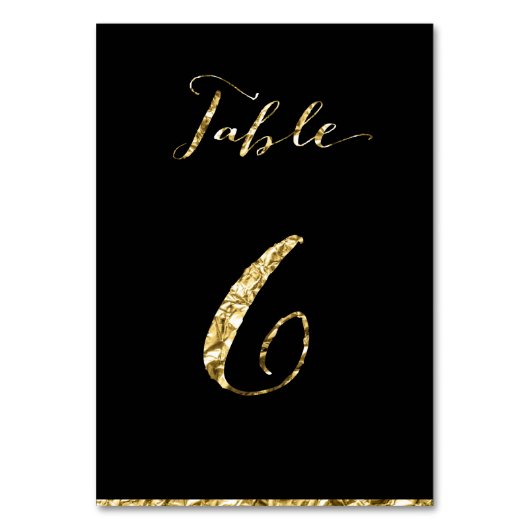 Gold Foil Wedding Tischnummern Black No. 6 (Vorderseite)