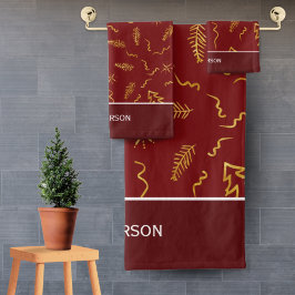 Gold Foil Weihnachtsbaum Muster Red Holiday Badhandtuch Set