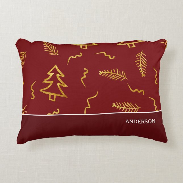 Gold Foil Weihnachtsbaum Muster Red Holiday Dekokissen (Vorderseite)