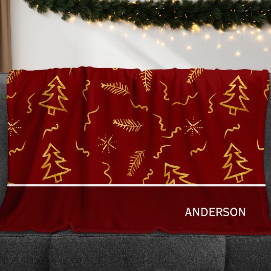 Gold Foil Weihnachtsbaum Muster Red Holiday Fleecedecke