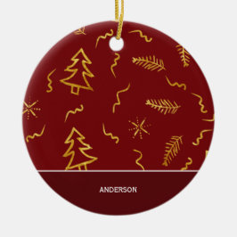 Gold Foil Weihnachtsbaum Muster Red Holiday Keramik Ornament