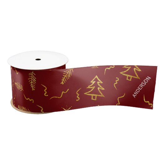 Gold Foil Weihnachtsbaum Muster Red Holiday Satinband (Spule)