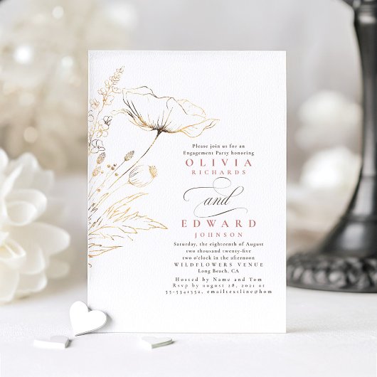 Gold Foil Wildblumen Dusty Pink Engagement Party Einladung