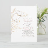 Gold Foil Wildblumen Dusty Pink Probe Dinner Einladung (Stehend Vorderseite)