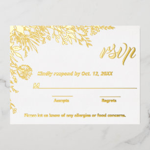 Gold Foil Wildblumen Hochzeit RSVP Folien Feiertagspostkarte