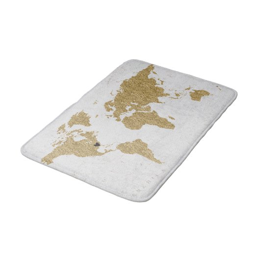 Gold Foil World Map Custom Moveable Heart Position Badematte (Schrägansicht)