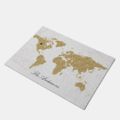 Gold Foil World Map Custom Moveable Heart Position Fußmatte (Schrägansicht)
