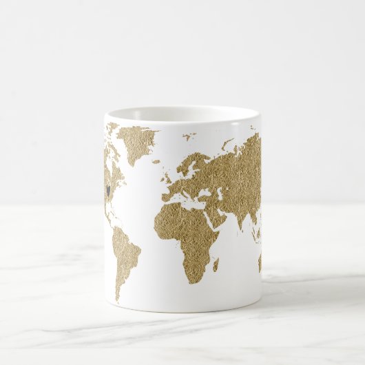 Gold Foil World Map Custom Moveable Heart Position Kaffeetasse (Mittel)