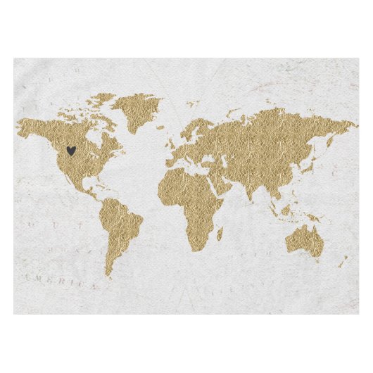 Gold Foil World Map Custom Moveable Heart Position Tischdecke (Vorderseite (Horizontal))