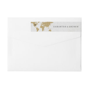 Gold Foil World Map Hochzeit in Urlaubsort
