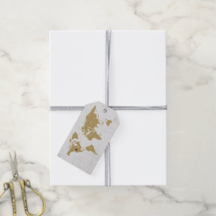 Gold Foil World Map Hochzeit in Urlaubsort Vielen Geschenkanhänger
