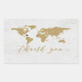 Gold Foil World Map Hochzeit in Urlaubsort Vielen  Rechteckiger Aufkleber
