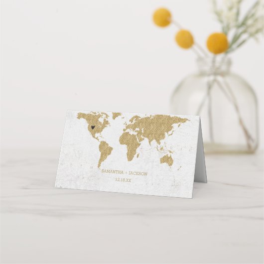 Gold Foil World Map Hochzeitstisch Platzkarte (Rückseite)
