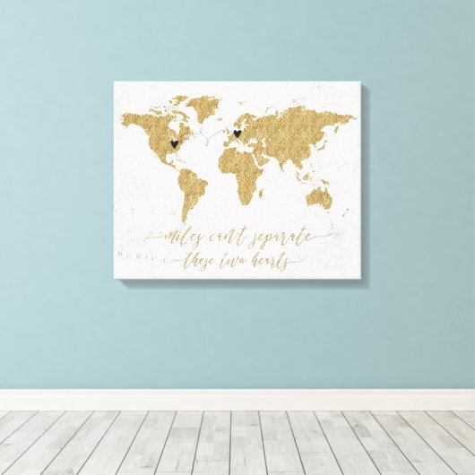 Gold Foil World Map Meilen können nicht getrennt w Leinwanddruck (Insitu (Holzboden))