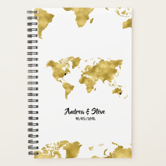 Gold Foil World Map mit herausnehmbaren Herzen Paa Planer (Vorderseite)