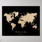 Gold Foil World Map mit herausnehmbaren Herzen Paa Poster (Vorne)