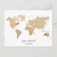 Gold Foil World Map mit herausnehmbaren Herzen Paa