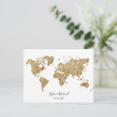 Gold Foil World Map mit herausnehmbaren Herzen Paa Postkarte (Stehend Vorderseite)