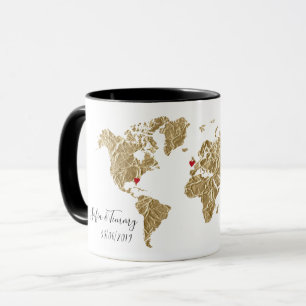 Gold Foil World Map mit herausnehmbaren Herzen Paa Tasse