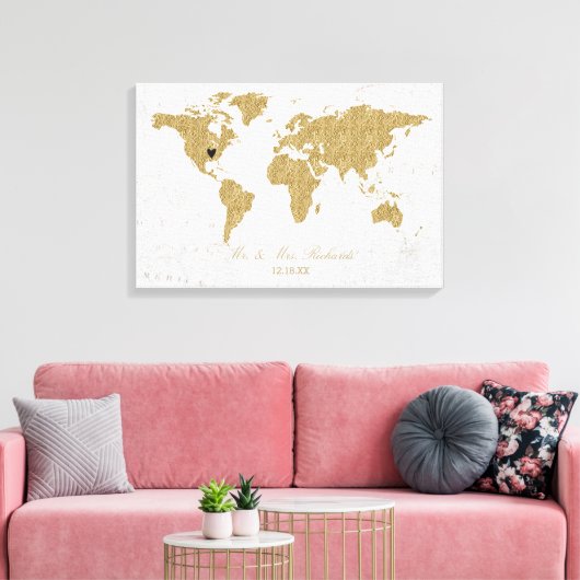 Gold Foil World Map Wedding Alternative Gästebuch (Insitu (Wohnzimmer))