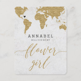 Gold Foil World Map werden Sie mein Blumenmädchen  Einladung