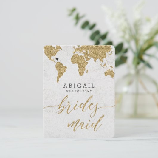 Gold Foil World Map werden Sie überbrückt Einladung (Stehend Vorderseite)