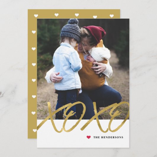Gold Foil XOXO Valentinstag Foto-Karte (Vorne/Hinten)