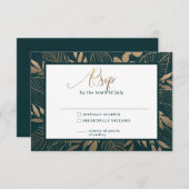 Gold Foliage Border Forest Green RSVP Karte (Vorne/Hinten)