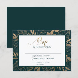 Gold Foliage Border Forest Green RSVP Karte