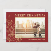 Gold Foliage Burgundy Foto Frohe Weihnachten (Vorderseite)