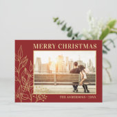 Gold Foliage Burgundy Foto Frohe Weihnachten (Stehend Vorderseite)