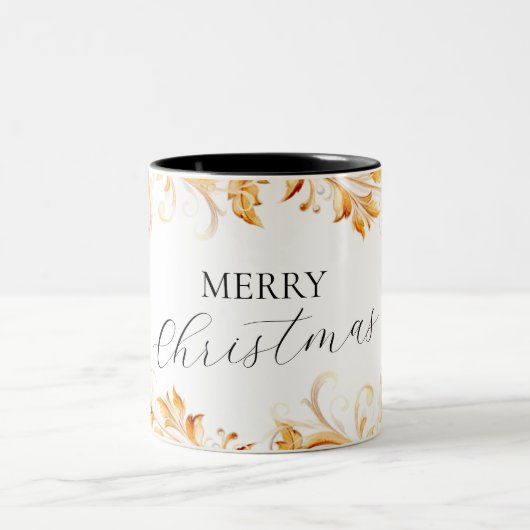 Gold Foliage Einfache Weihnachten Zweifarbige Tasse (Mittel)