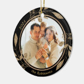 Gold Foliage Family Foto Black Christmas Keramik Ornament (Links)