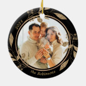 Gold Foliage Family Foto Black Christmas Keramik Ornament (Hinten)