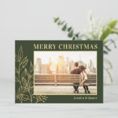 Gold Foliage Green Foto Frohe Weihnachten (Stehend Vorderseite)
